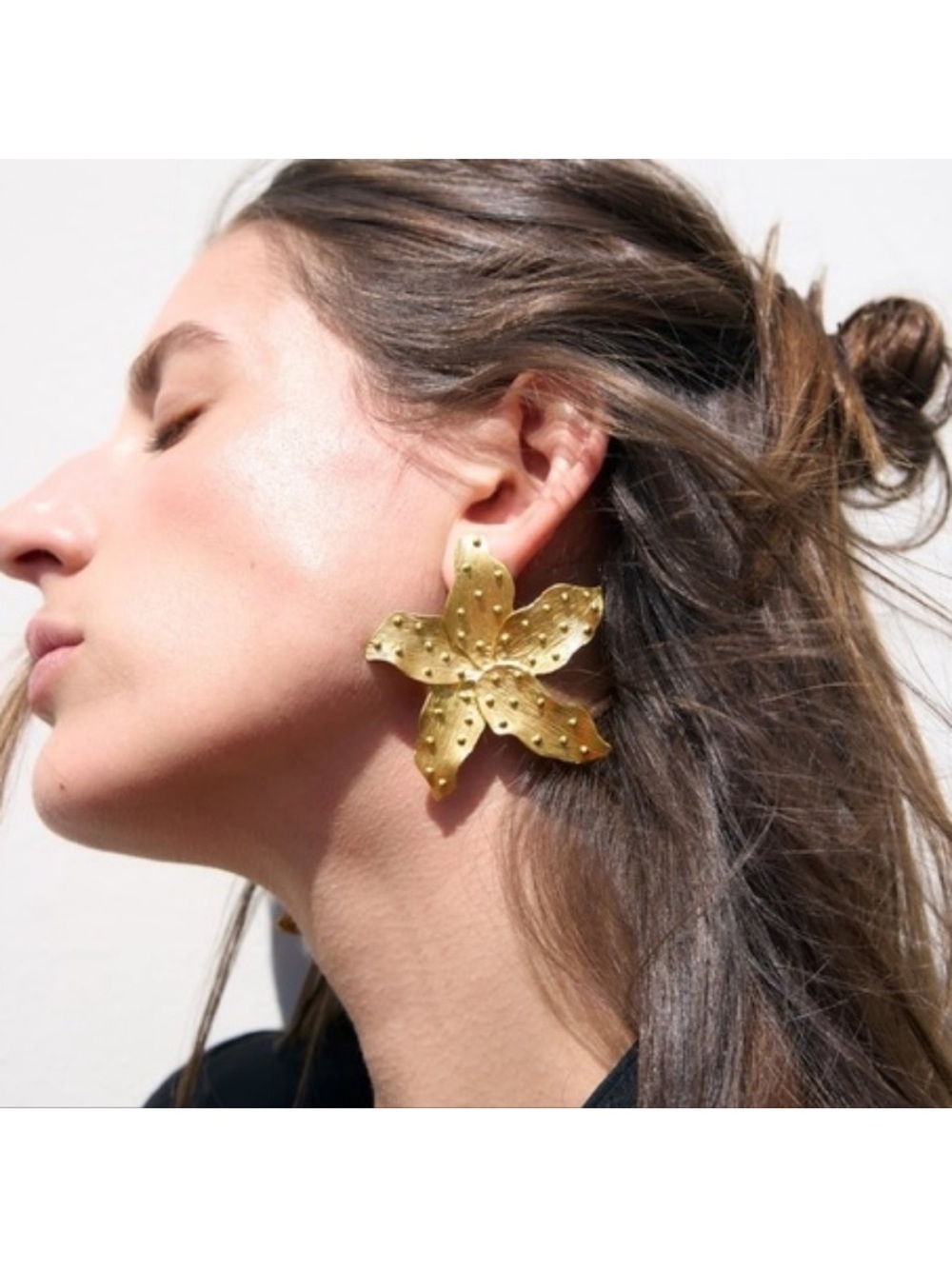 Zara Gold Tone Starfish Floral Statement Earrings